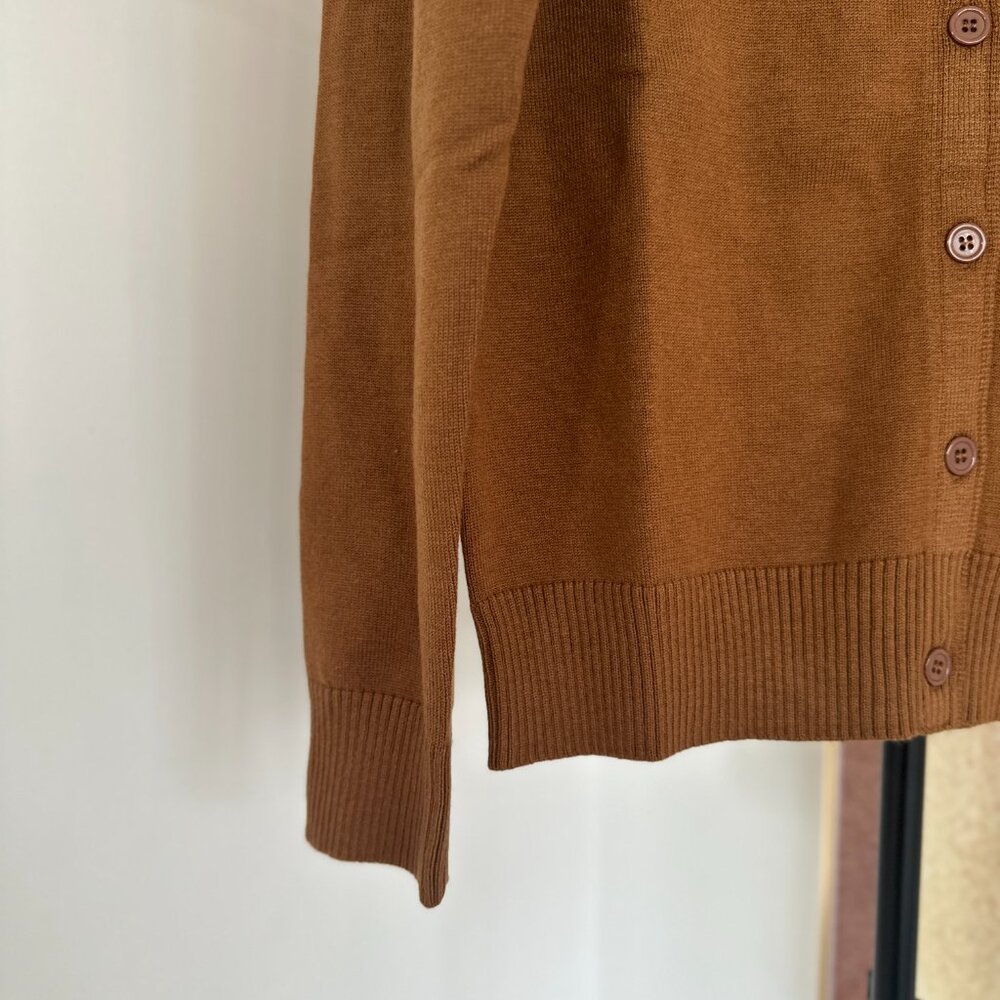 NWT Women's Brown Wool Miu Miu Cardigan with Blue Striped Collar Sz L - Picture 5 of 7